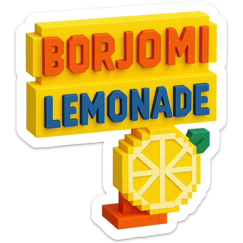 Borjomi lemonade advertisement sign with bold text sticker