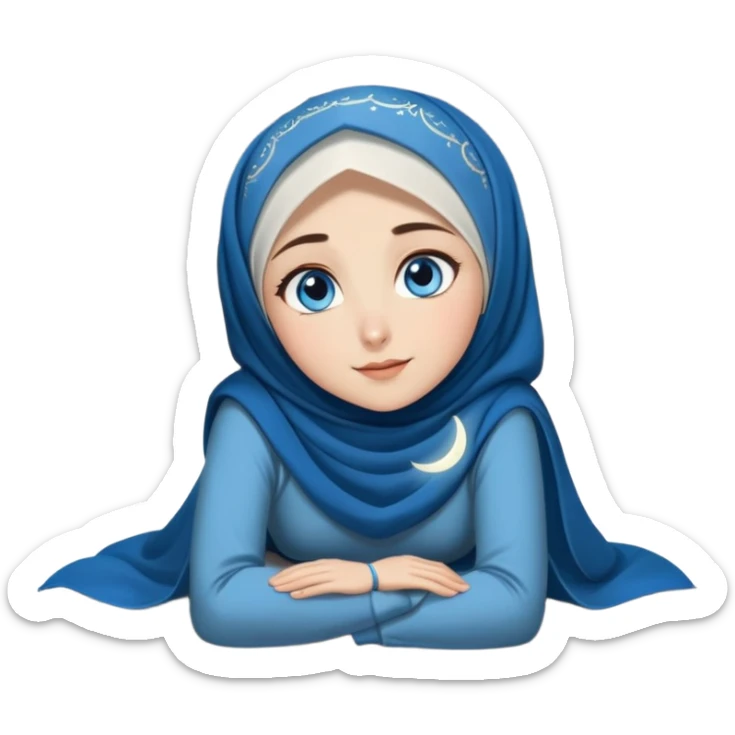 Turkish beautiful finish Konya girl blue eyes with moon hijab dress and watching the moonlight sky on the ground  sticker