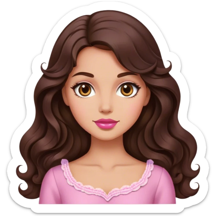 Beautiful royal Brunette with long wavy  hair in pink vintage  sticker