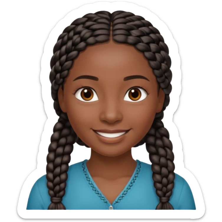 kenyan woman with long, black, braided hair in rows, brown eyes, pretty, round face sticker