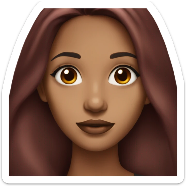 straight long dark red hair and brown eyes with brown lip liner sticker