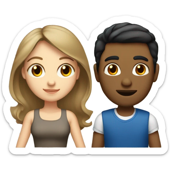 Long light brown hair woman blue eyes with man with olive skin with short black hair couple  sticker