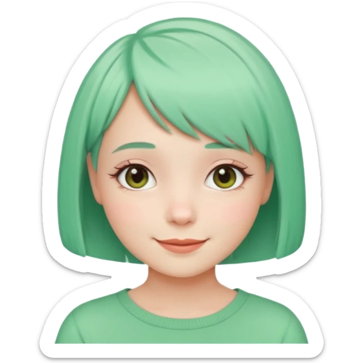 Girl with Mint Bob Cut – short pastel-green hair, cheerful smile. sticker