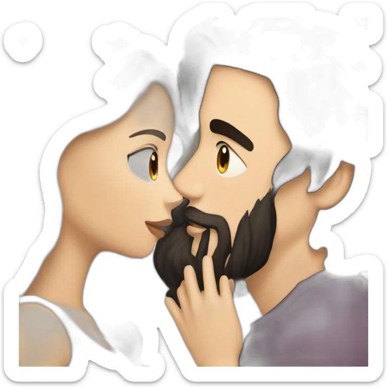 White-man-with-a-smooth-black-hair-cut-fade-and-a-black-beard-kissing-a-white-woman-with-long-brown-waved-hair sticker