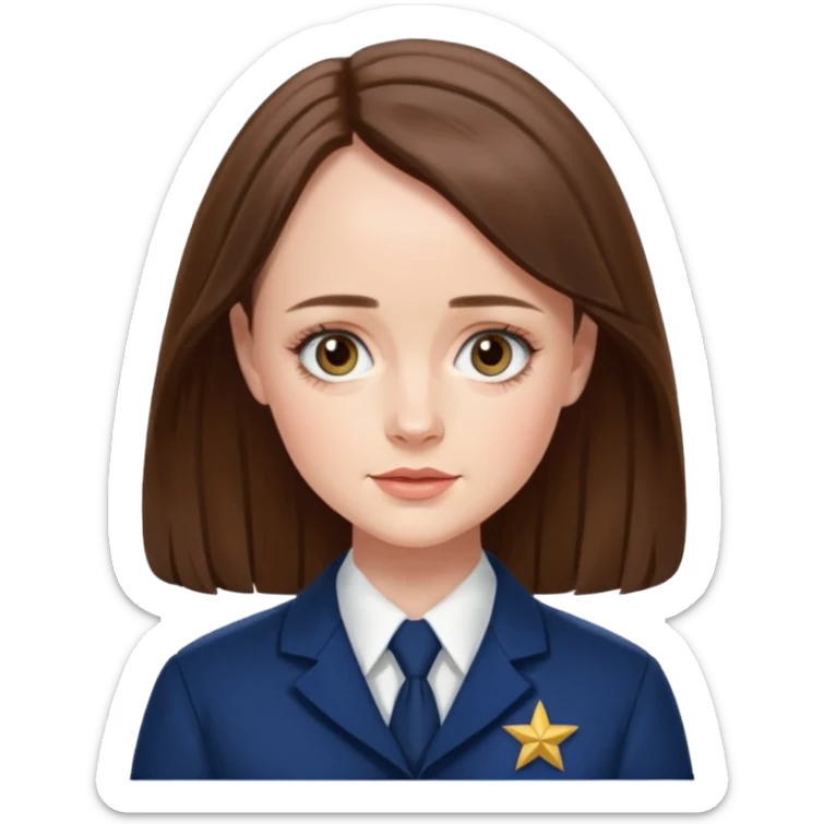 Alexis Bledel in Gilmore Girls with middle parted hair and her school uniform sticker