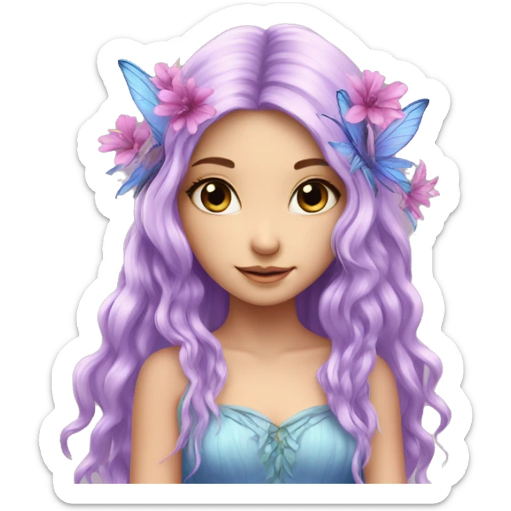 Beautiful, flower, fairy, pink, blue, purple, long hair,  sticker