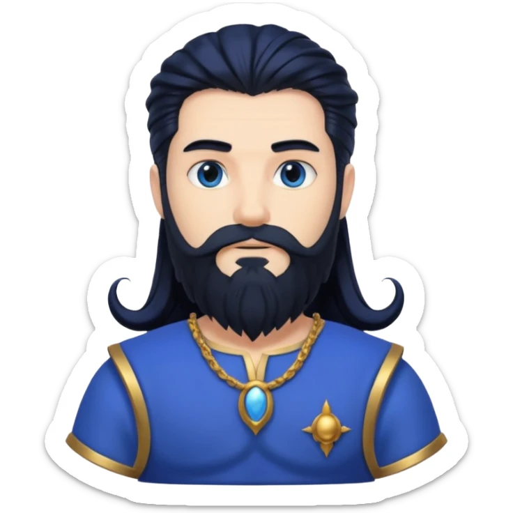 Neptune, Sea God from Rome Mythology with long jet black hair and beard, cobalt blue outfit sticker