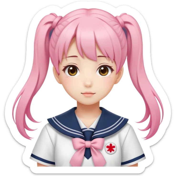 Cute anime girl with pink twin tails hairstyle wearing Japanese sailor style school uniform, kawaii style sticker