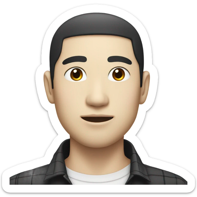 man from japan with white skin and black hair, wear casual shirt , closeout face sticker