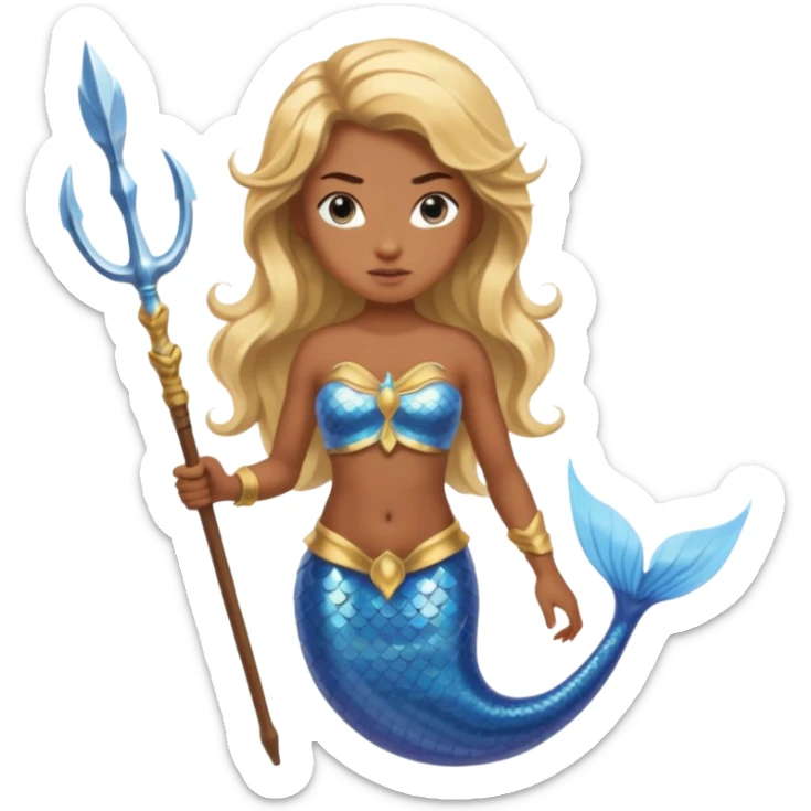 Mermaid with Trident – Warrior brown skin, blonde hair mermaid with weapon sticker