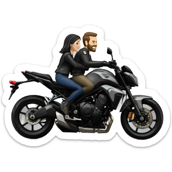 Caucasian man and woman riding on Yamaha mt 10 bike sticker