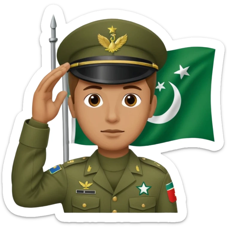 soldier saluting in front of the flag of Pakistan with a proud expression sticker