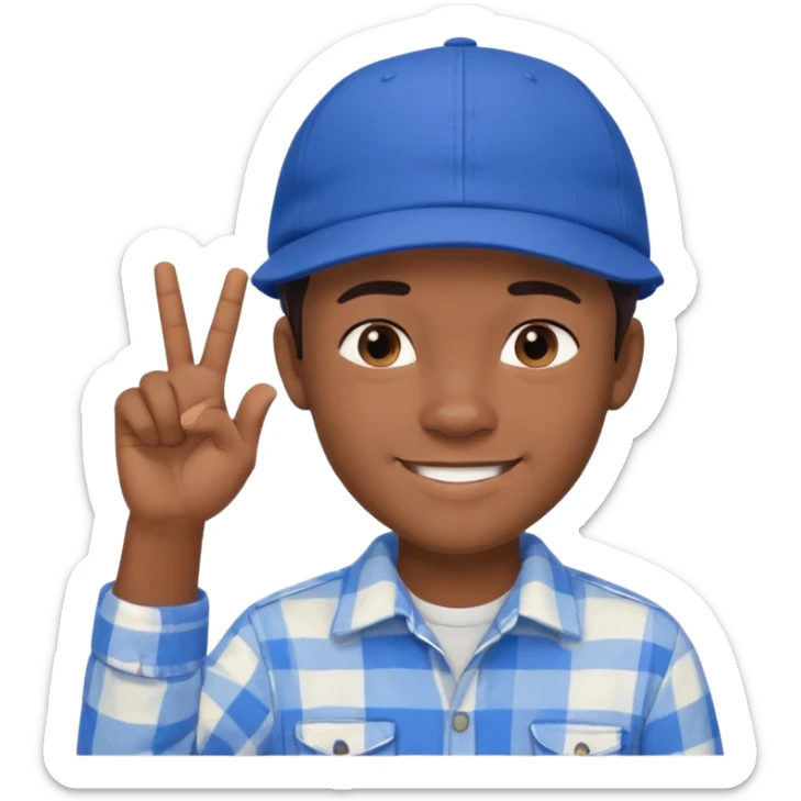 Emoji of a young man with dark hair, wearing a blue cap and a white flannel shirt, the young man is making a "like" gesture with his right hand sticker