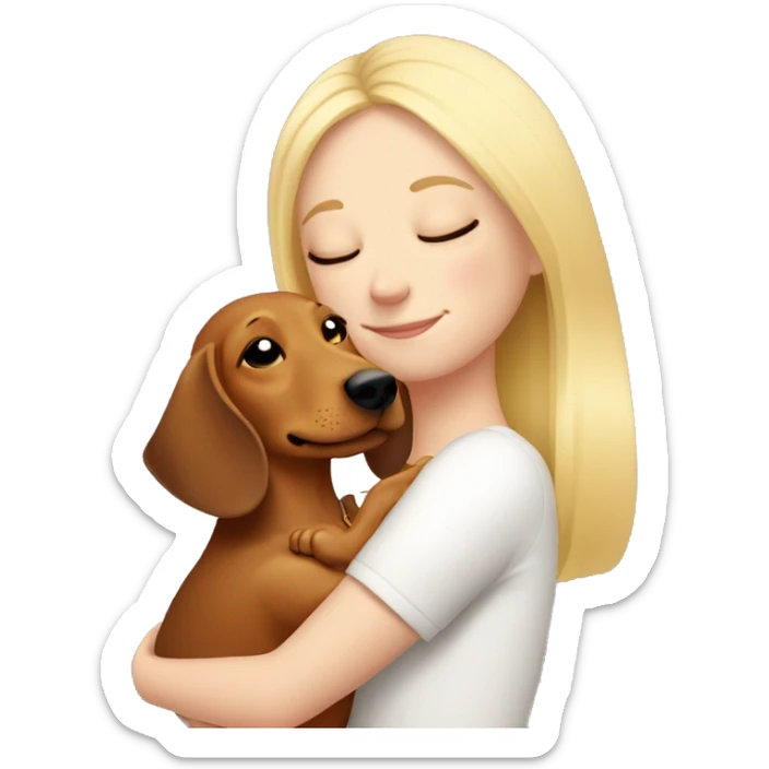White girl blonde hair closed eyes hugging dachshund sticker