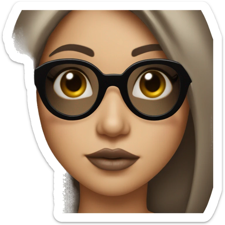 brunette girl with bob, black sunglasses and nude lipstick blowing a kiss by lowering her glasses and winking sticker