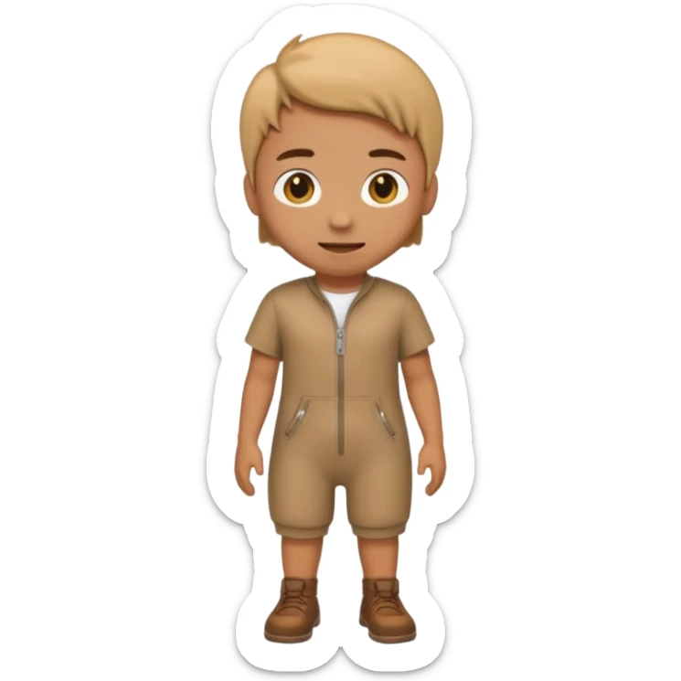create an emoji that wears a short sleeve short jumpsuit in color brown with seamless zipper sticker