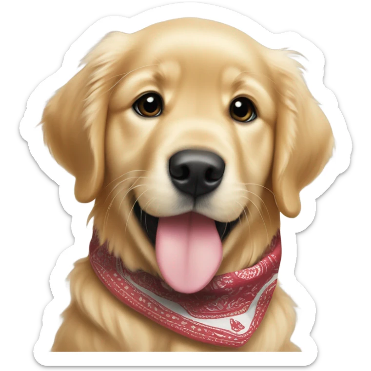 Golden Retriever puppy wearing a bandana around his neck that says “Bubba” sticker