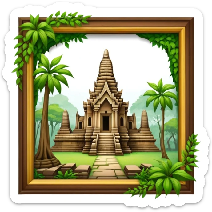Cinematic Realistic Ayutthaya Ruins Landmark Emoji, depicted with ancient temple ruins amid lush greenery rendered with dramatic textures and nostalgic, warm lighting. sticker