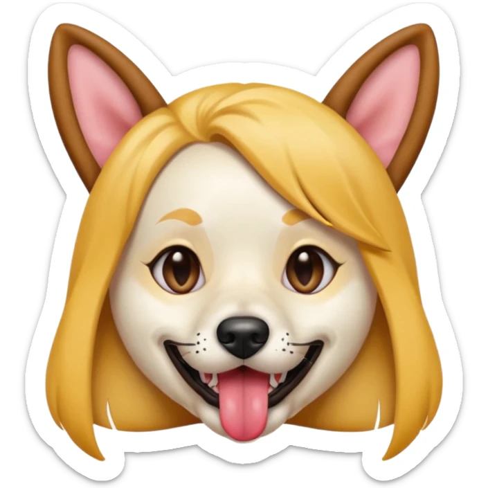 model girl with dog ears and dog tongue, styled like the iOS emoji Snapchat dog mask, playful expression sticker