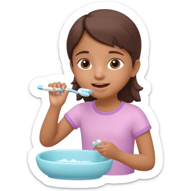 little brown girl brushing her teeth, pastel portrait, bright nourishing morning atmosphere, soft focus, isometric 3d plush sticker