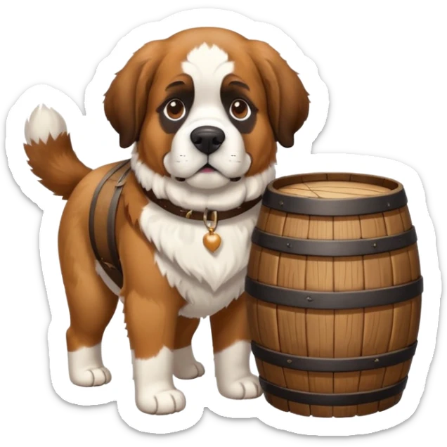 saint bernard swiss rescue dog with whiskey barrel around the neck in snowy mountains sticker