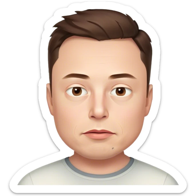 A highly detailed, photorealistic 3D render of Elon Musk's head, without a neck, slightly turned to the right, with a concerned expression. Ultra-realistic skin texture, lighting, and facial accuracy. No cartoonish or exaggerated features—must look exactly like him, as if it's a real photo sticker