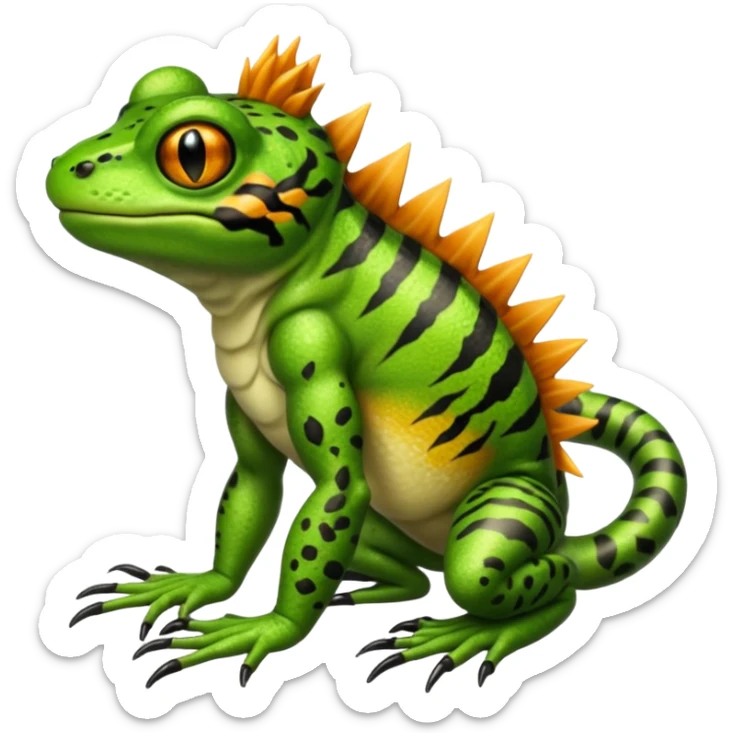 Frog with tiger body and scorpion tail and with mullet(funk)back hair hairstyle sticker