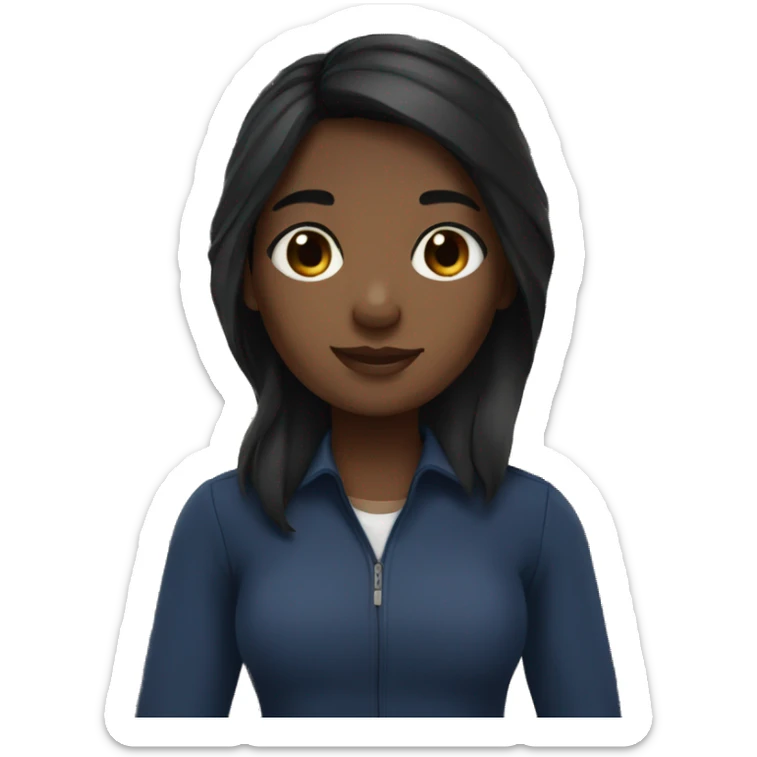 A black straight hair brown skin girl with navy clothes and books sticker