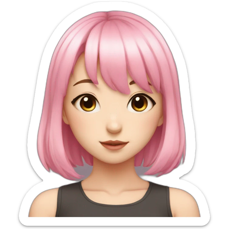 Cute anime girl with pink hair wearing and with light makeup and short hair and bangs sticker
