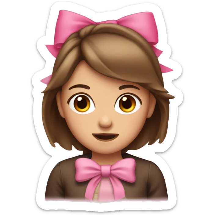 Girl with brown hair and a pink bow who hit her head sticker