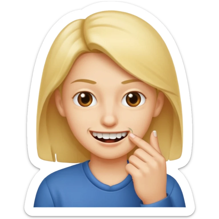 Emoji gêne et content qui mort un seule ongle Et on voit un peu ses dents plus flatter  sticker