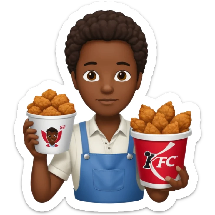 black person holding fried chicken in a KFC bucket and watermelon and cotton sticker
