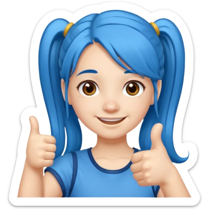 long blue hair girl in pig tails with brown eyes giving thumbs up sticker