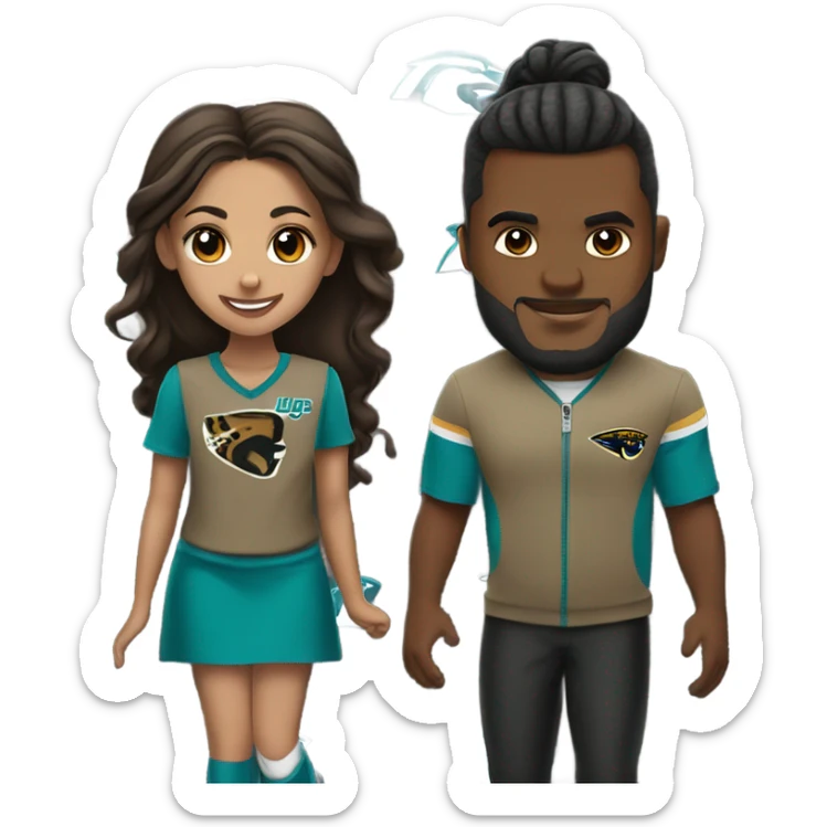 Brown guy and brown girl with hair in ponytail withJacksonville jaguars  clothes holding hands sticker