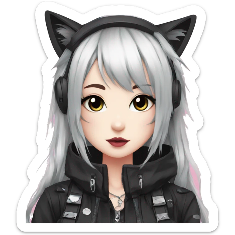 Edgy Kawaii Cute Cool Cartoon Beautiful Elegant Pretty Anime Punk Techwear Gothic Catgirl sticker
