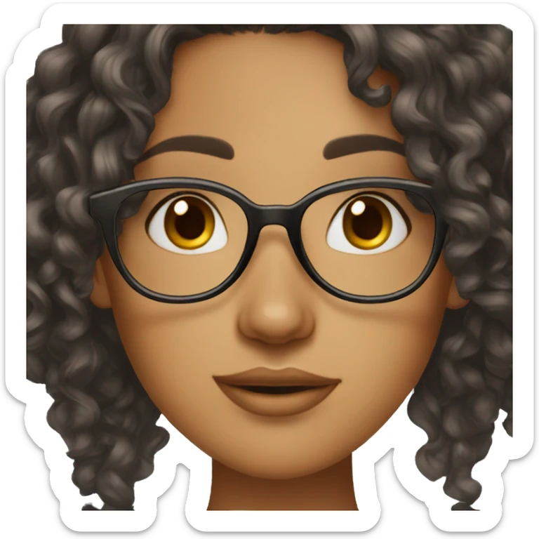girl, big nose, long curly black hair, earrings, dark brown eyes, tan skin, freckles, glasses, glamour sticker