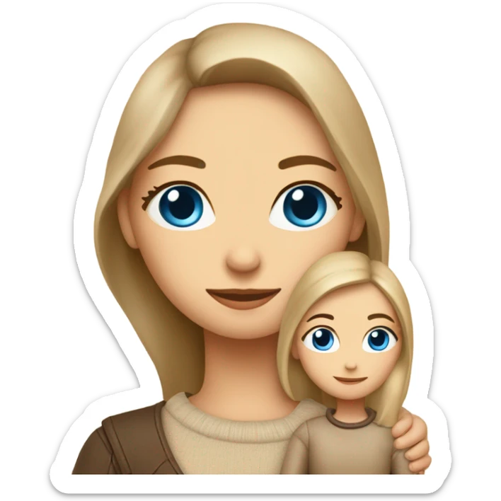 mother and daughter of Slavic appearance blue eyes in leather beige sweaters hugging sticker