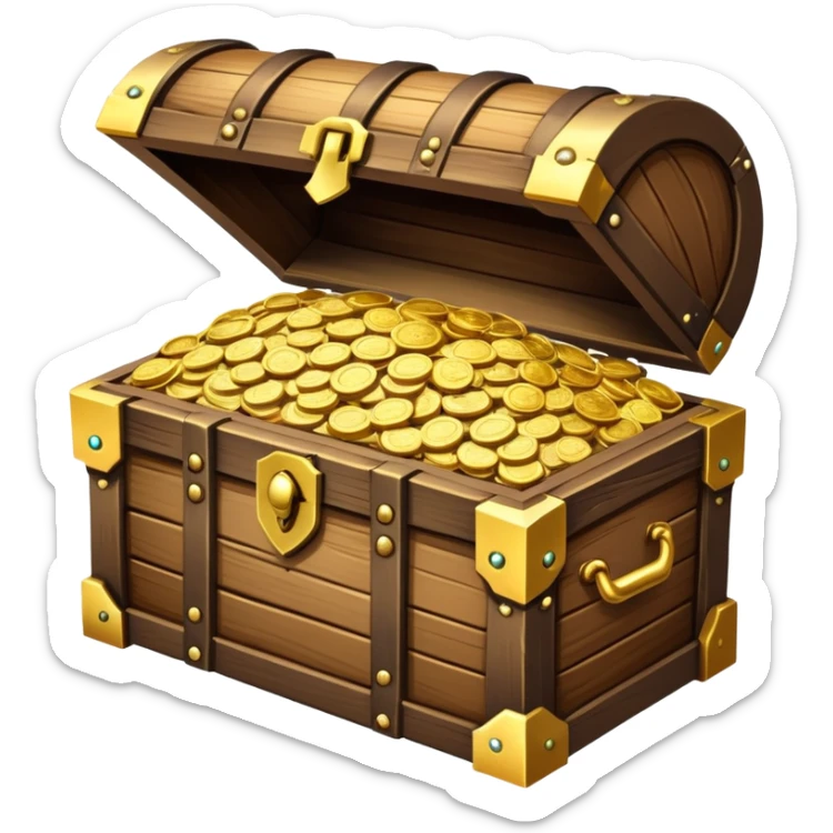wooden treasure chest filled with gold coins and jewels sticker