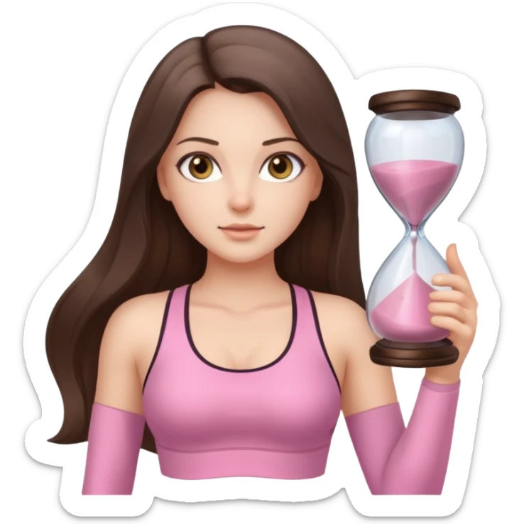 white brunette girl long hair with hazel eyes in light pink workout with hourglass figure sticker