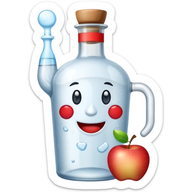 A bottle of vodka emoji in the style of Apple emoji with a handle. sticker
