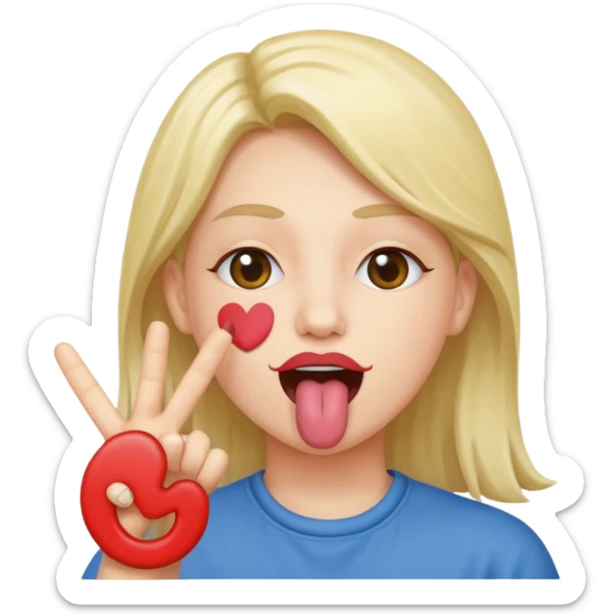 Peace sign in front of mouth with tongue sticking out  sticker