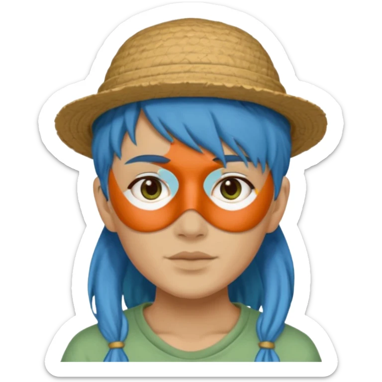 messy green full face clay mask and tourist hat blue hair  sticker