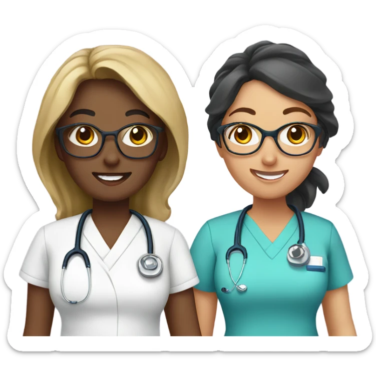 Two nurse best friends in scrubs but one is wearing glasses  sticker