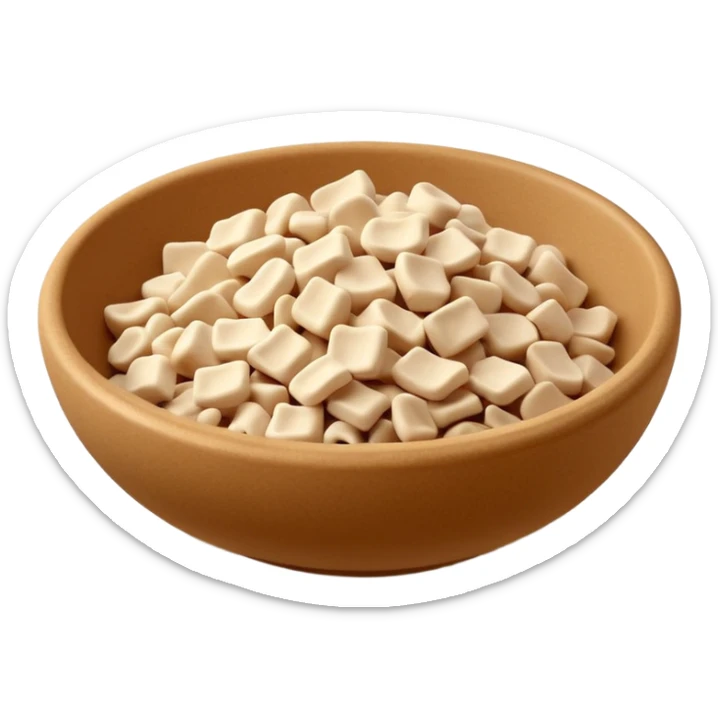 loose mound of irregular soy protein pieces, light beige, dry porous rough surface, uneven chunks or curls, airy fibrous, like dehydrated plant matter, no bowl packaging or garnish, soft lighting, subtle shadows, emoji scale sticker