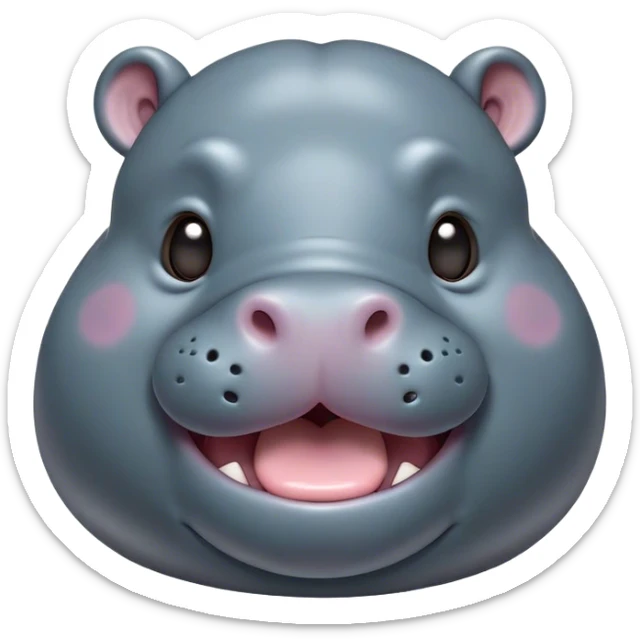 Cinematic Cute Yawning Hippo Portrait Emoji, Head tilted slightly with a dramatic, wide-open yawn, showcasing a soft, smooth slate-gray hide with gently drooping ears, round eyes barely open in drowsy contentment, Simplified yet irresistibly adorable features, highly detailed, glowing with a soft, cozy glow, high shine, relaxed yet expressive, stylized with a touch of aquatic charm, bright and endearing, soft glowing outline, capturing the essence of a sleepy yet affectionate hippo, so drowsy it feels like it could stretch out of the screen and curl up for a nap! sticker