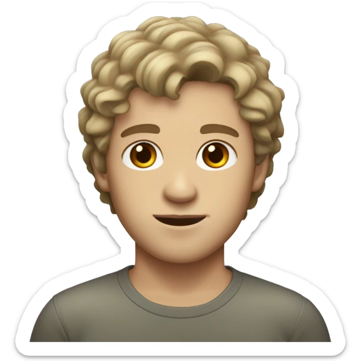 middle length fluffy dark blonde haired male with white olive skin and brown eyes  sticker