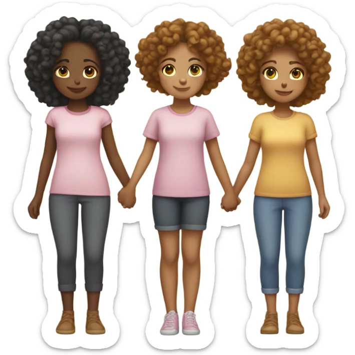 Full body, Two girls holding hands Carmel skin  one  with a curly bun and one feminine with curly hair sticker