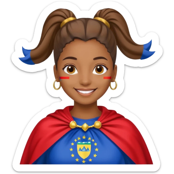 A brown skin girl with a slick ponytail and edges with a Cape Verde flag sticker