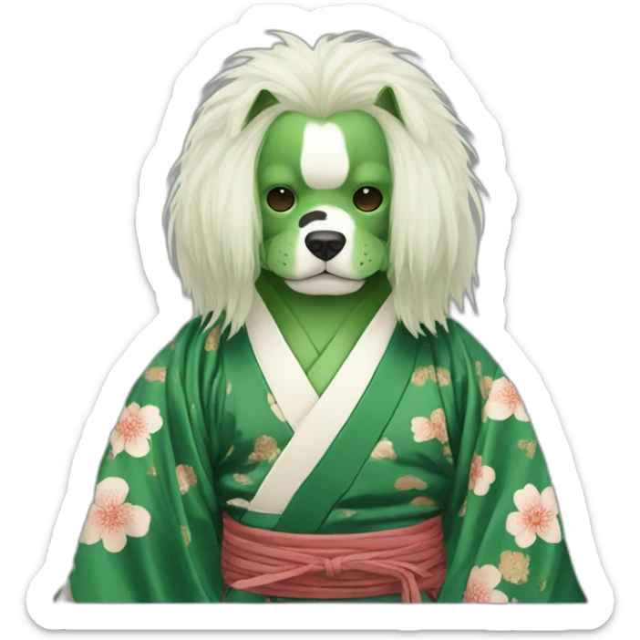 hot-guy-noh-dog-mask-green-longhair-japanese-kimono sticker