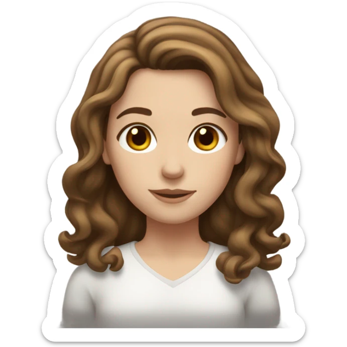 white girl with shoulder length brown wavy hair and brown eyes sticker